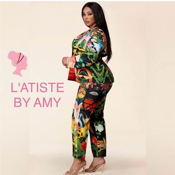L’atiste by Amy Pants - New L’atise Plus Size Forest Print Pantsuit Set